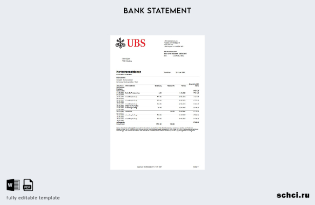 цифровая загрузка шаблона слова банковской выписки UBS в Швейцарии